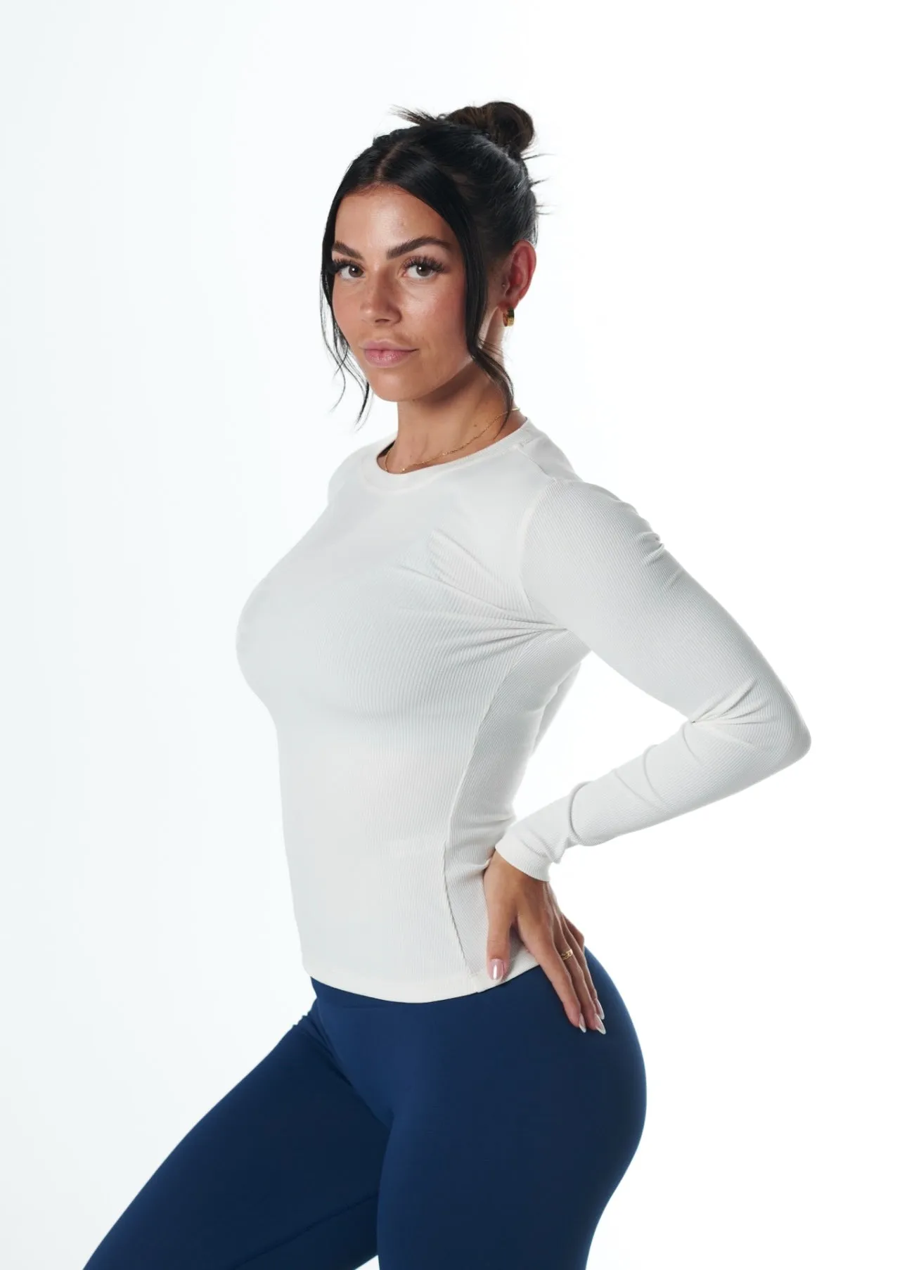 Energy Ease SnagResistant Weave RIBBED LONG SLEEVE - WHITE