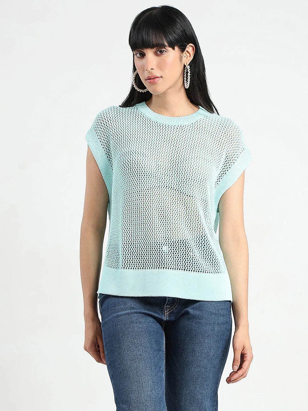 Activewear Clothing Stylish Shoes Madame Open Knit Side Slits Mint Green Top
