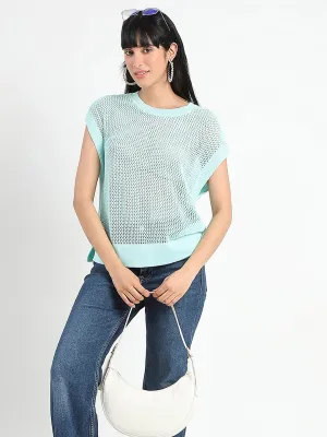 Madame Open Knit Side Slits Mint Green Top casual top