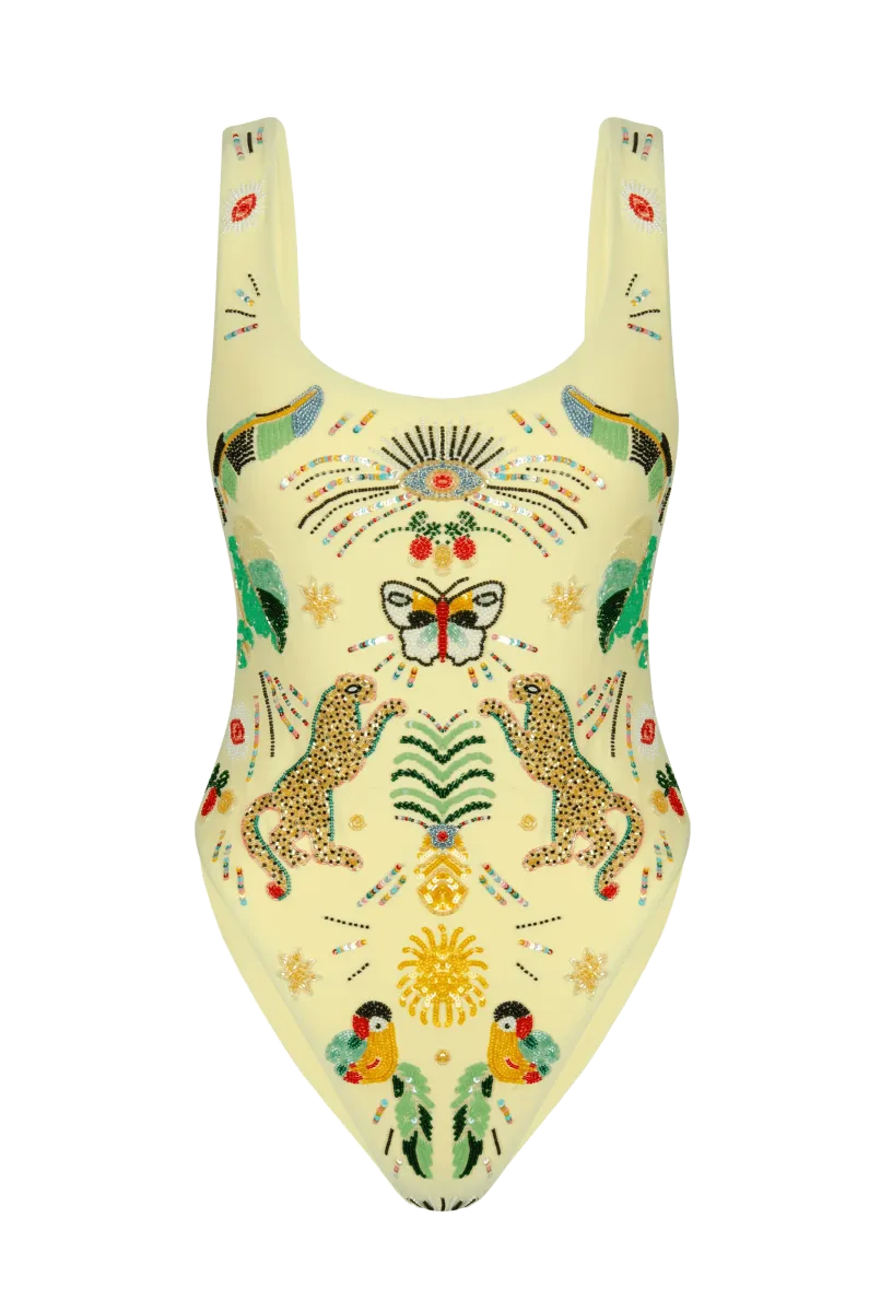 Rash Free Flatlock Stitching Willow Hand Embroidered Swimsuit