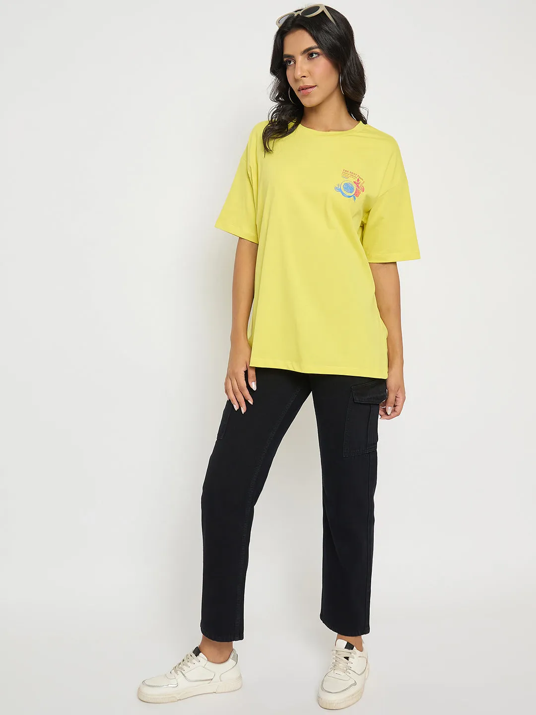 Madame Multi Pocketed Black Straight Cotton Denim Cargo Comfortable Look