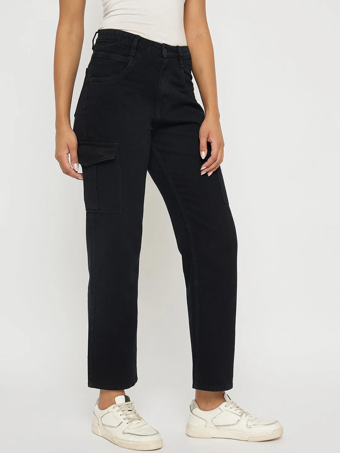 Modern Fit Stay Cool Madame Multi Pocketed Black Straight Cotton Denim Cargo