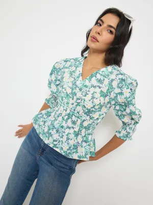 Sporty Look Madame Abstract Print Nylon Blend Pink Peplum Top