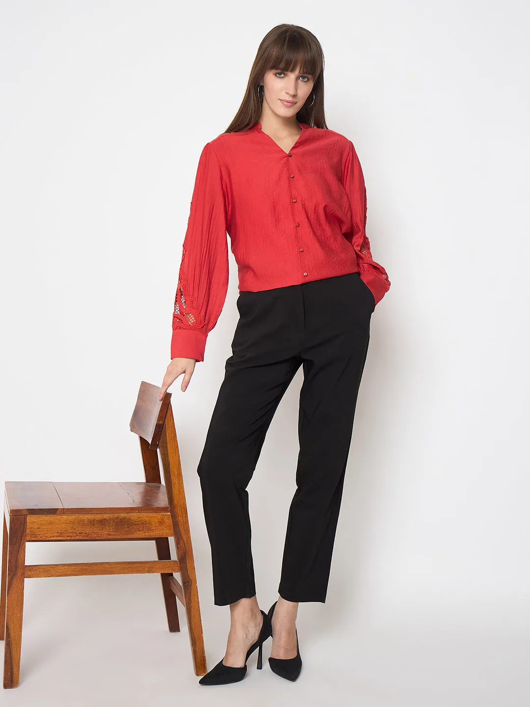 Madame Alex Waist Belt Detail Solid Black Trousers Travel Friendly Comfy Stretch