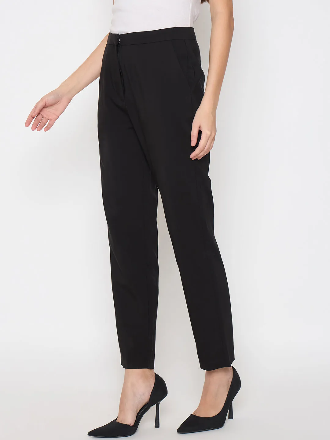Madame Alex Waist Belt Detail Solid Black Trousers Padded hips