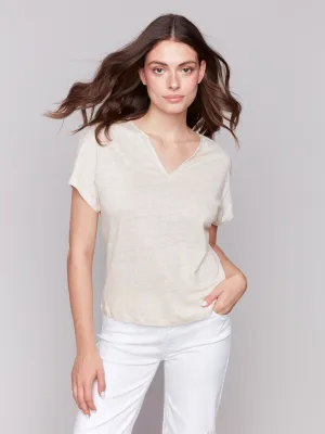 Foil Print Linen Blend Dolman Top - Champagne Handmade Fit Creative Flow