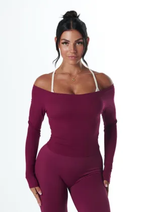 RIBBED OFF SHOULDER LONG SLEEVE - BERRY Free Shape Lightweight Jacket