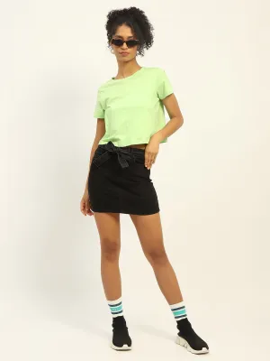 Comfortable Tunic Madame Belted Black Denim Mini Skirt