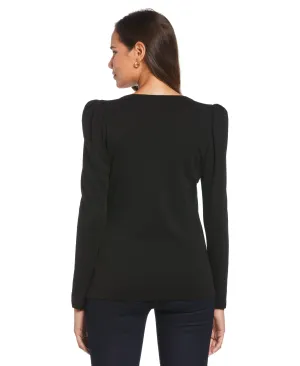 Cozy Pajama Pants Puff Sleeve Henley Top