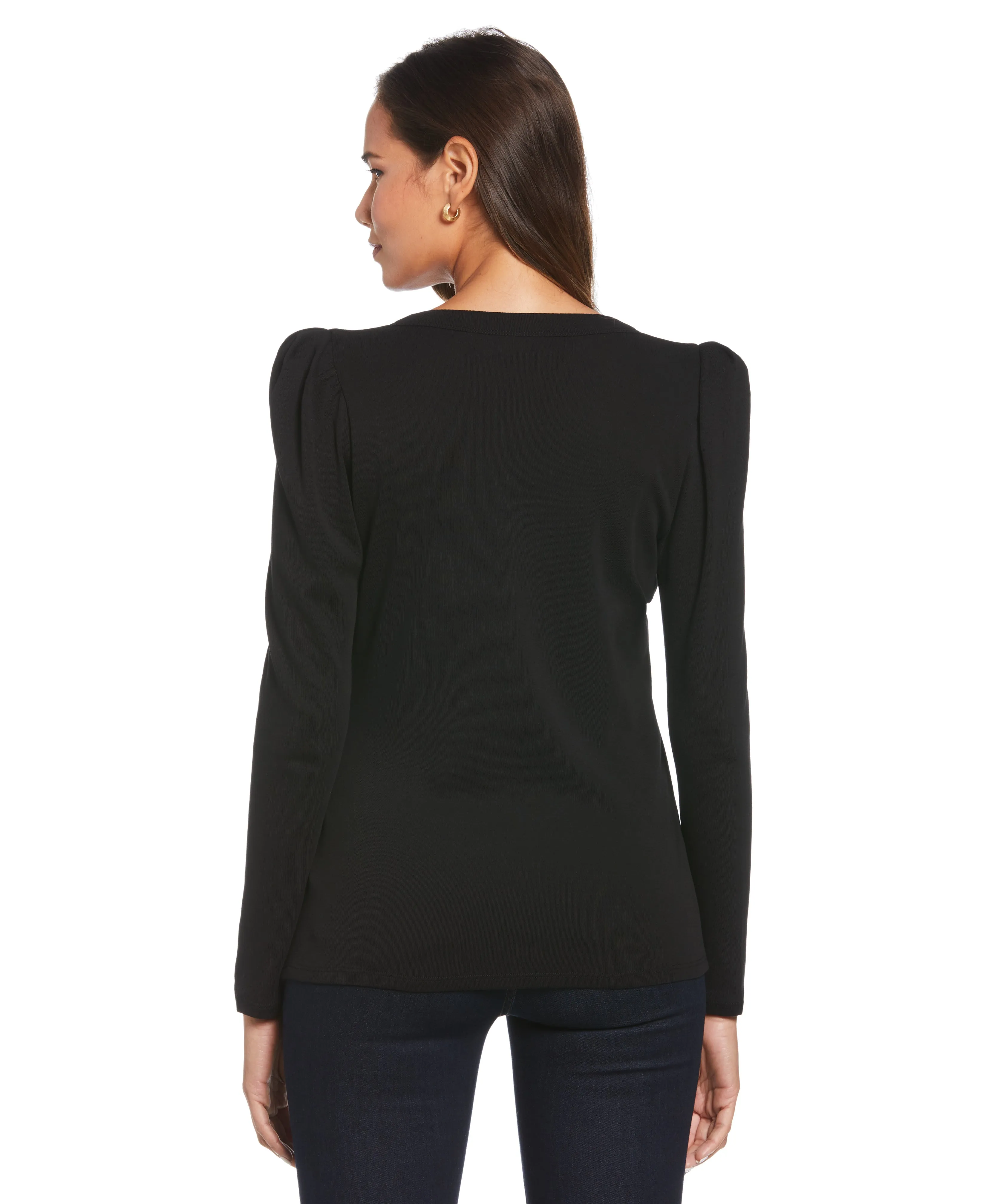 Cozy Pajama Pants Puff Sleeve Henley Top