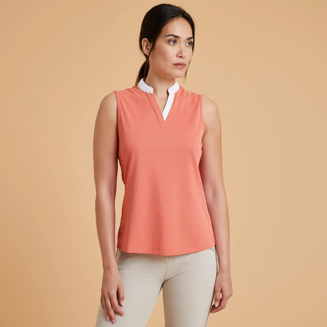 Camiseta Equitaci??n 500 Mujer Naranja Mesh Sin Mangas MoistureWicking NonRestrictiveSilhouette