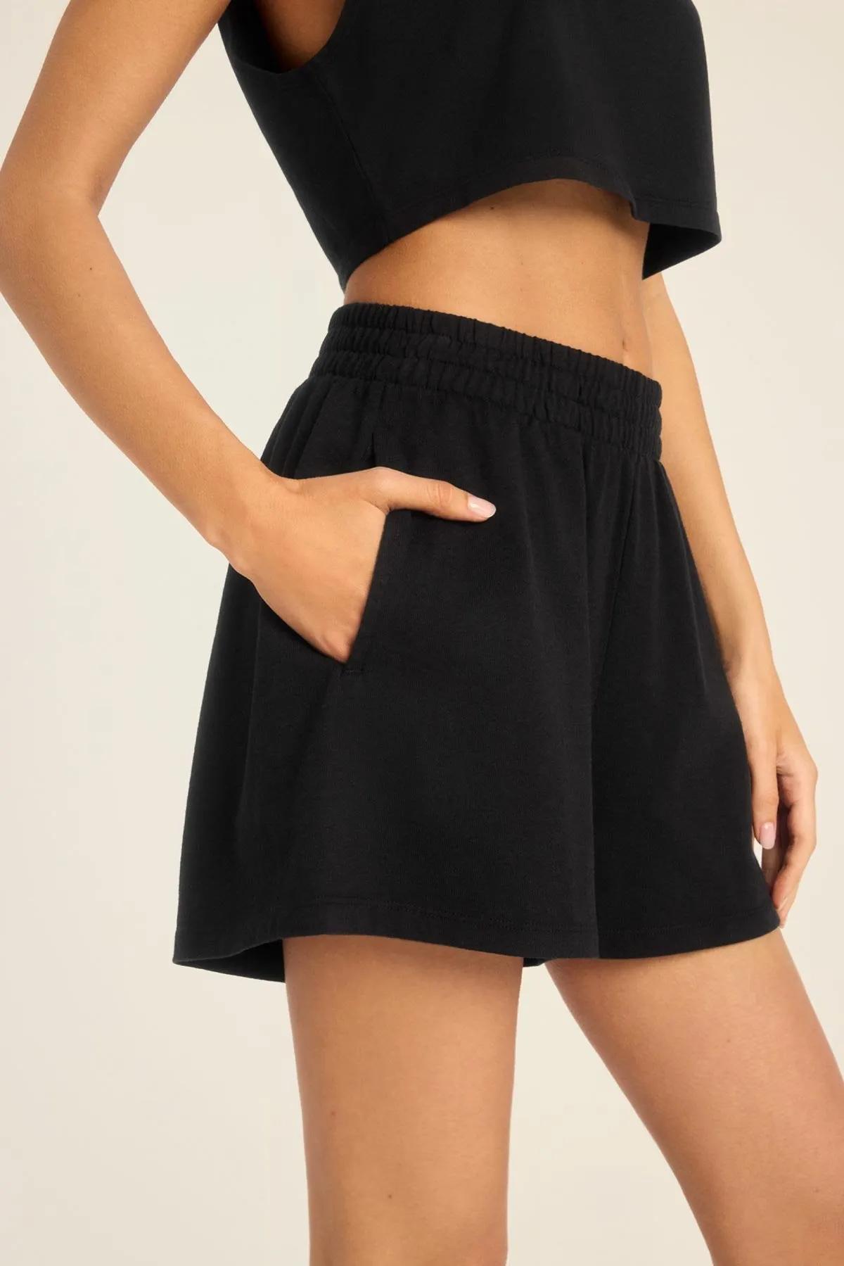 Coast Short - Black Cotton Jersey Seamless Integration Unisex style
