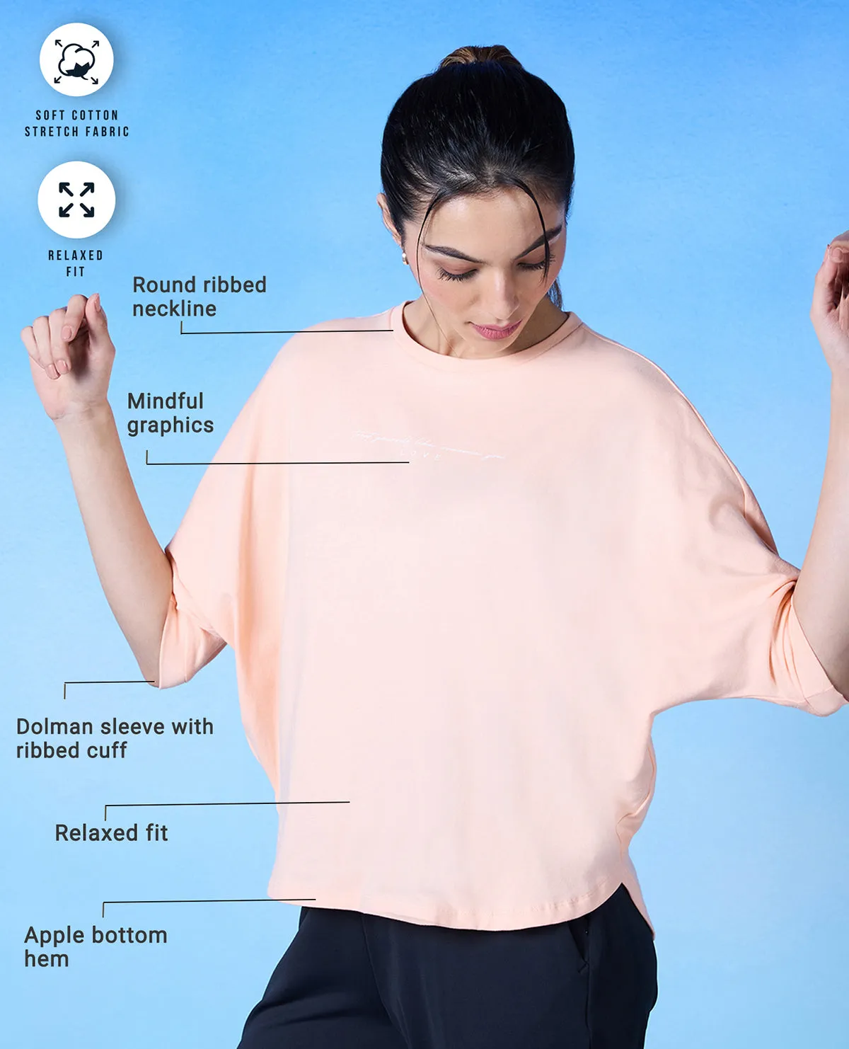 Nykd All Day Cotton Dolman Tee - NYLE278 - Peach parfait Sporty Comfort Prom