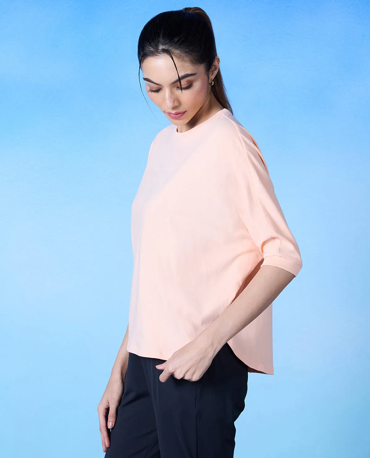 Nykd All Day Cotton Dolman Tee - NYLE278 - Peach parfait Layered Comfort