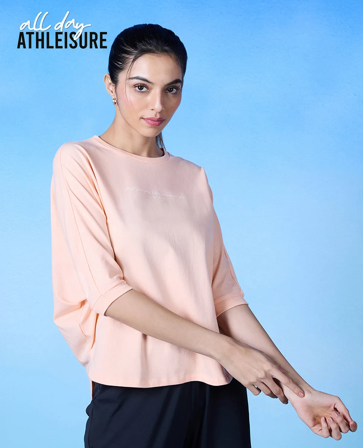 Sporty Appeal Oeko Tex Certified Nykd All Day Cotton Dolman Tee - NYLE278 - Peach parfait