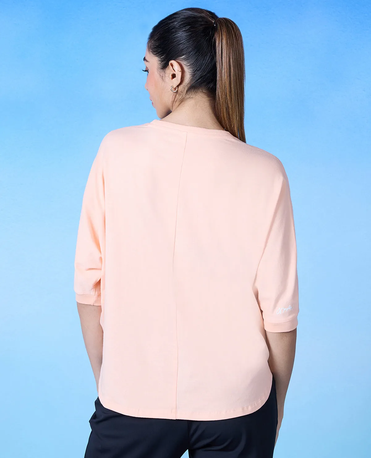 Geometric Pattern Nykd All Day Cotton Dolman Tee - NYLE278 - Peach parfait