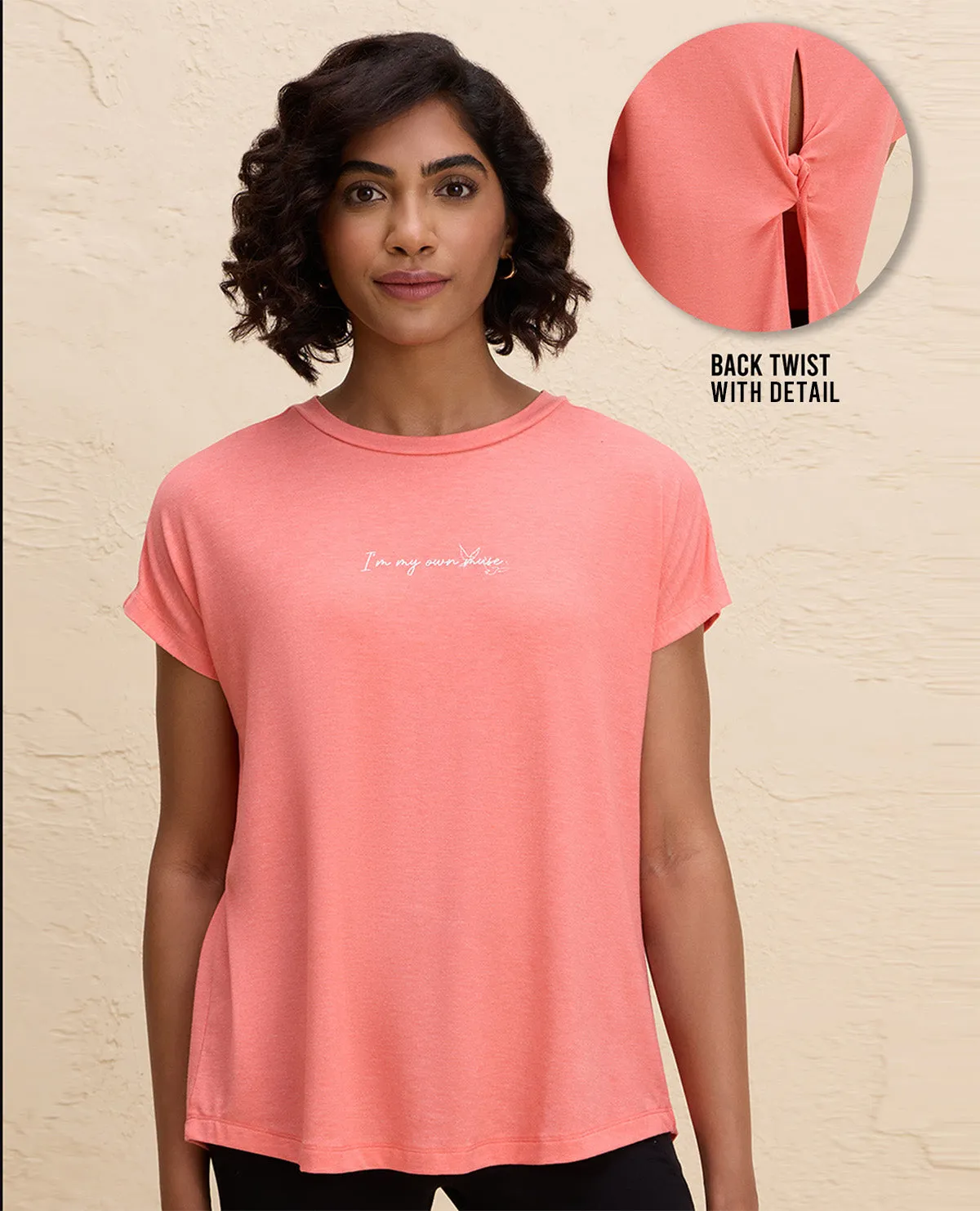 Comfy Vibes LayeredHemDetails Nykd By Nykaa Super Stylish Back Knot Tee-NYAT279-Orange
