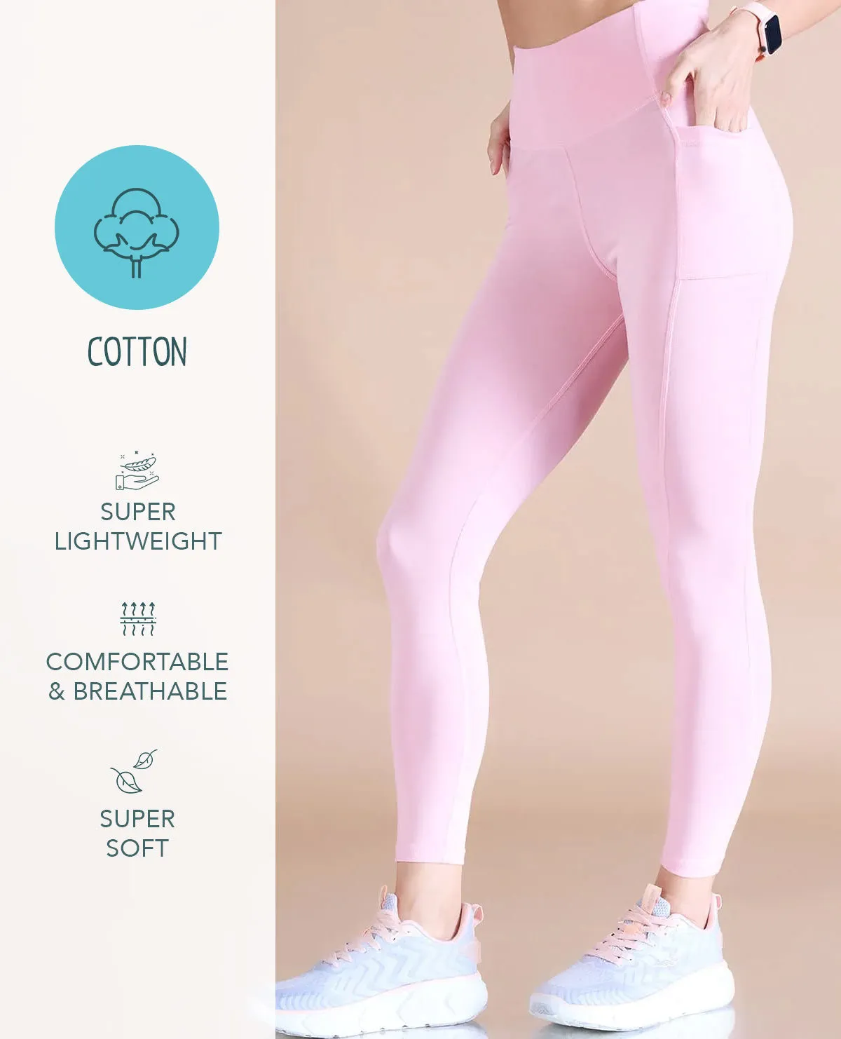Women Cotton Stretchable Leggings with Pockets No Ride Down Waist anti static