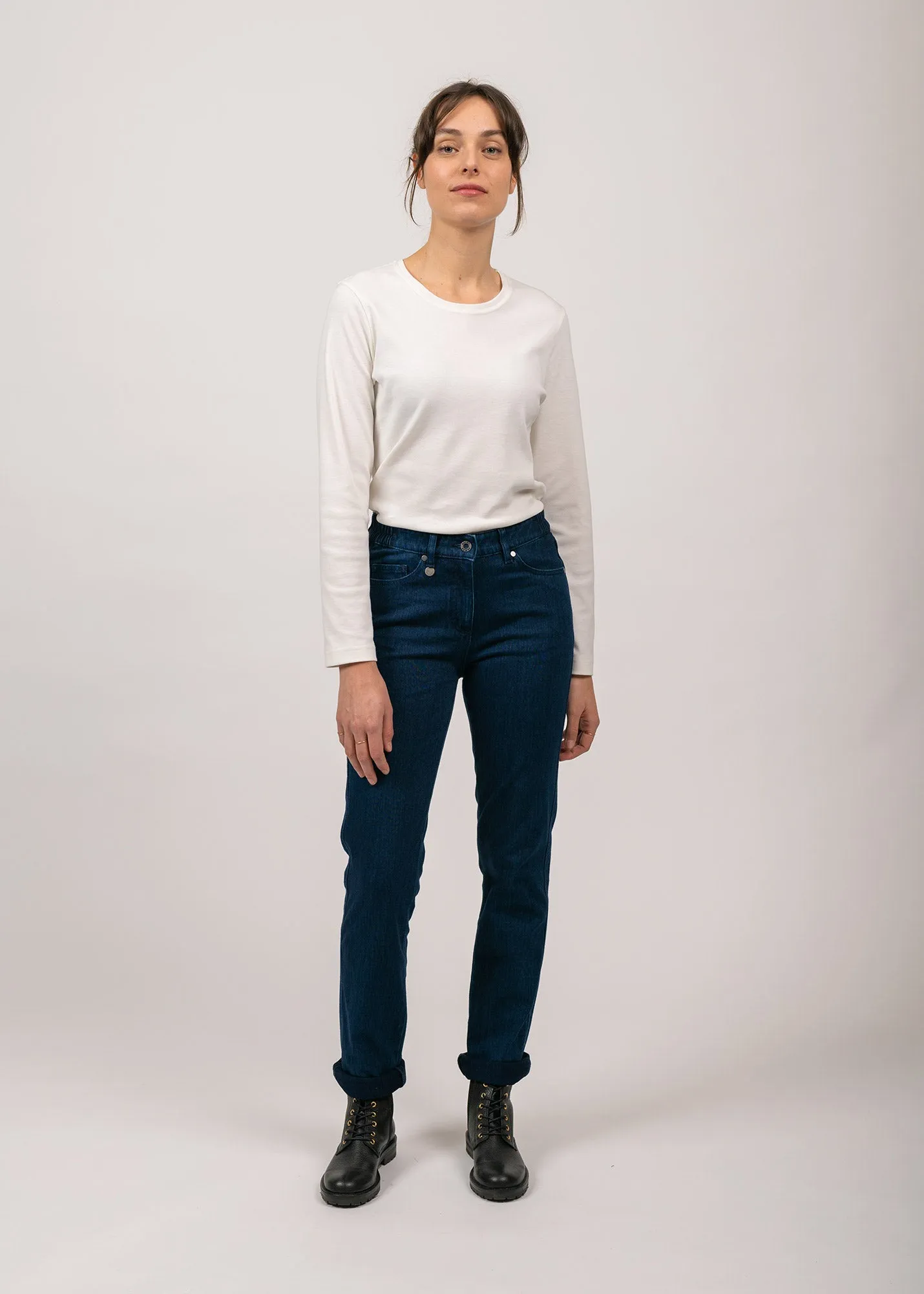 Colorfast Technology clean design Patricia straight jeans - elasticated waist, in stretch cotton (DENIM)