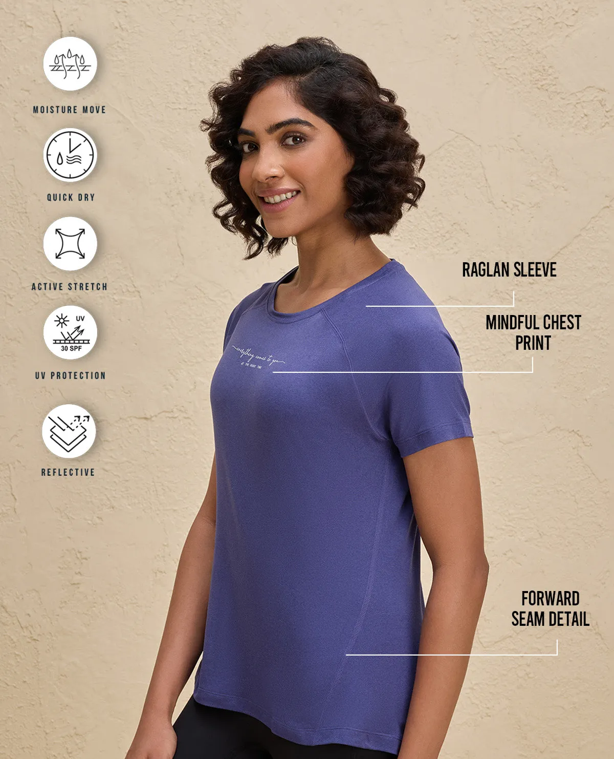 Wool combination Natural Fiber Blend Nykd By Nykaa Quick Dry UV Protection Slim Fit Tee -NYK296-Blue
