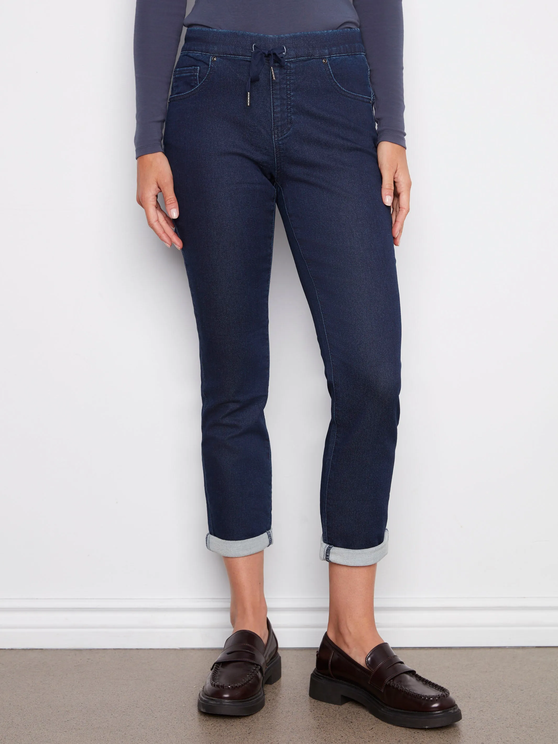 Smart Casual clean design Knit Denim Jogger Pants - Blue Black