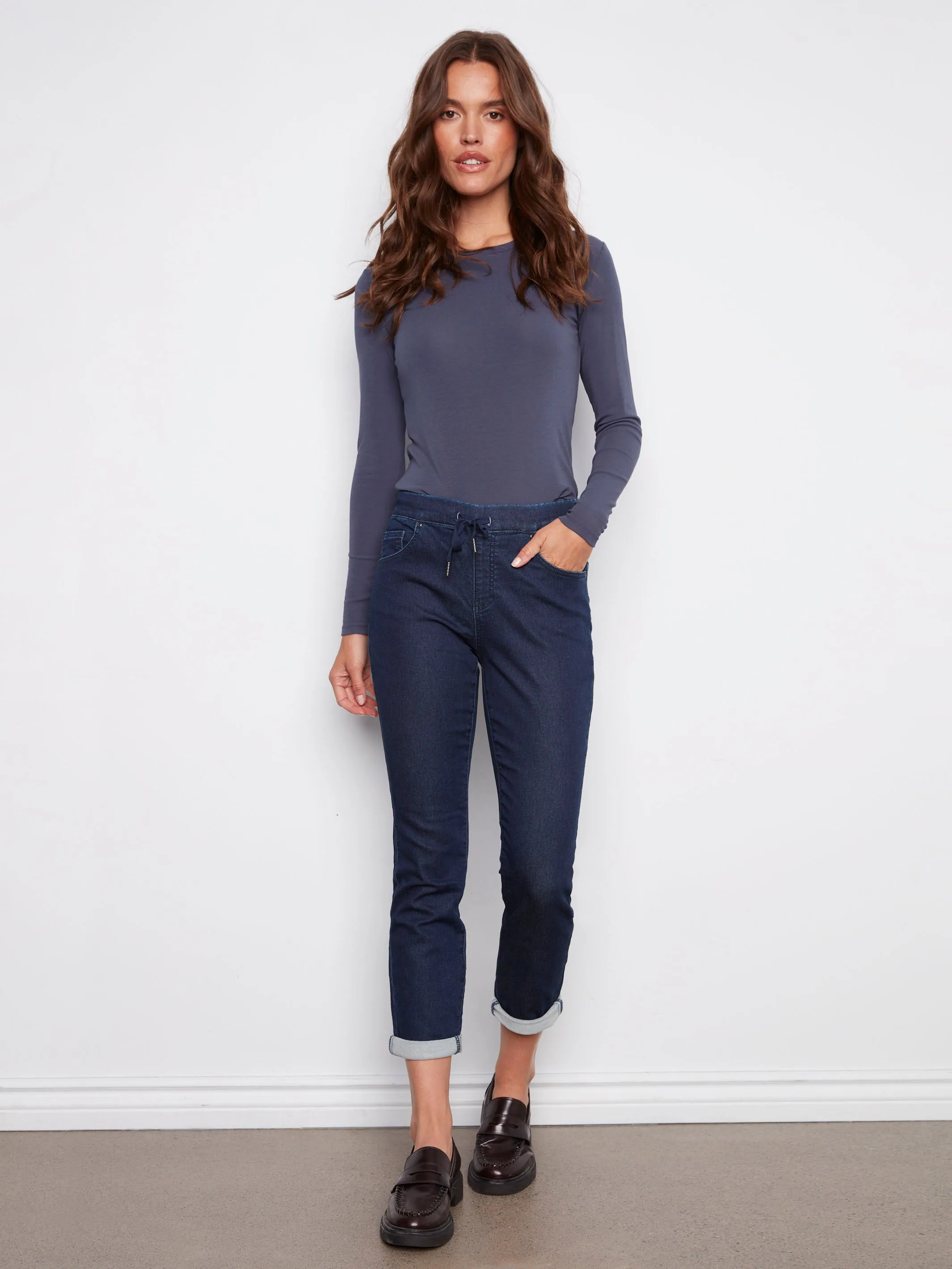 Knit Denim Jogger Pants - Blue Black Water resistant coating