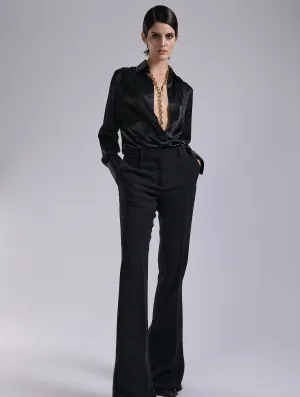 Black crepe bootleg trousers LightweightWeave