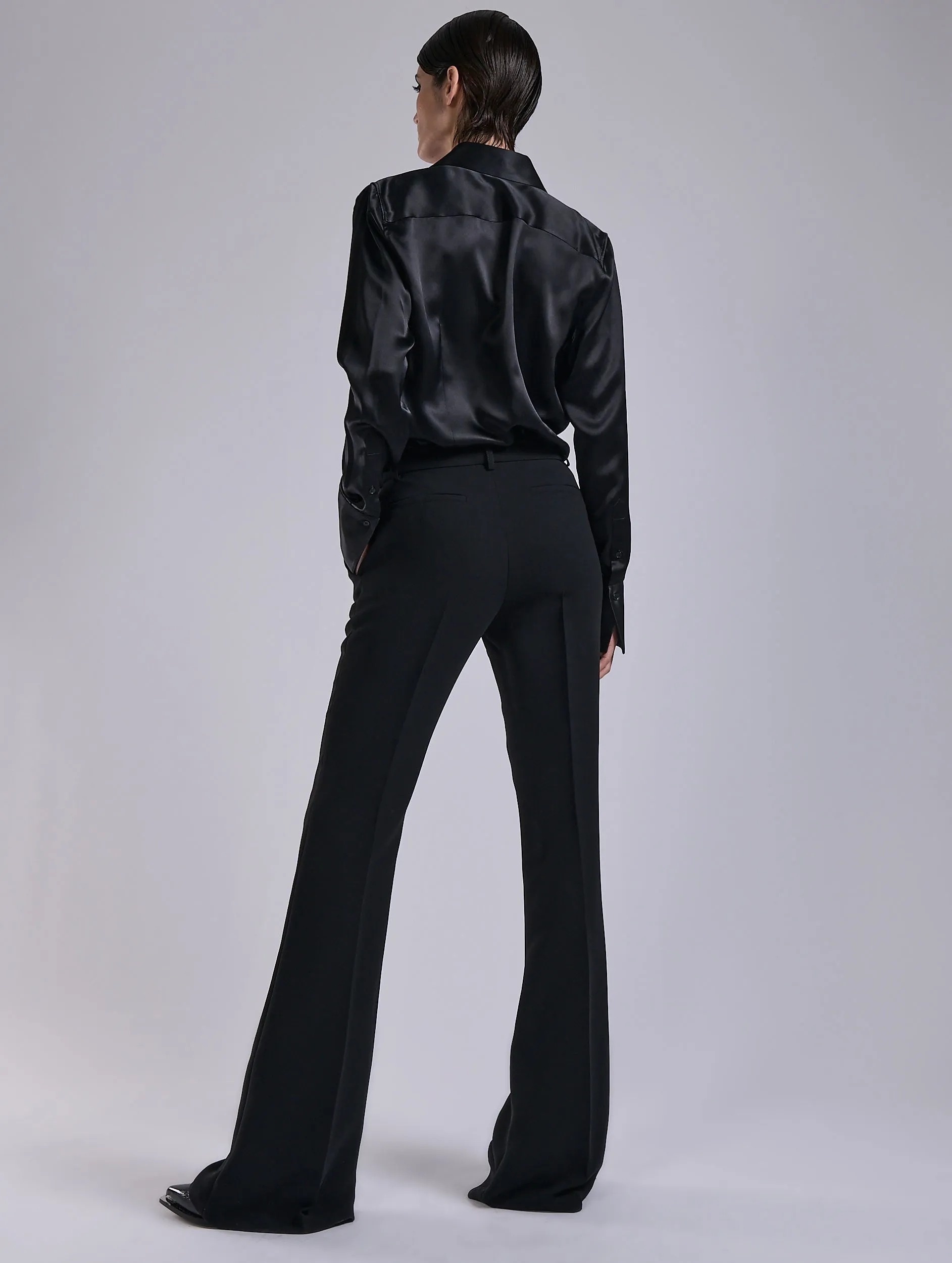 Breathable mesh Quick Access Zippers Black crepe bootleg trousers