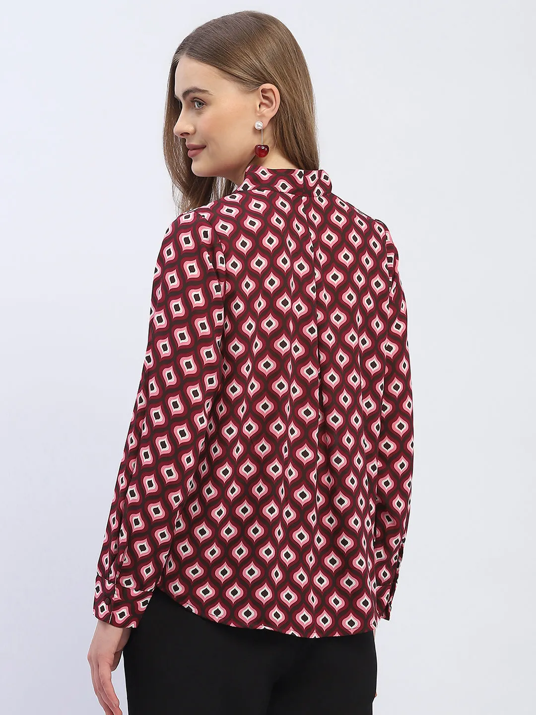 EcoConscious Production Madame Geometric Print Maroon Regular Top