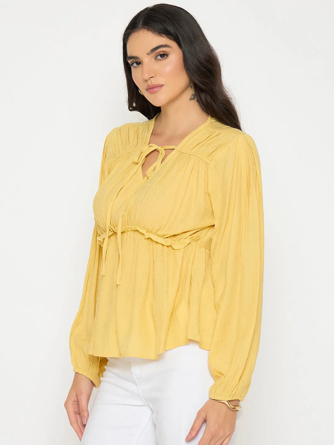 AntibacterialFinish AntiStatic Treatment Madame Cinch Waist Yellow Peplum Top