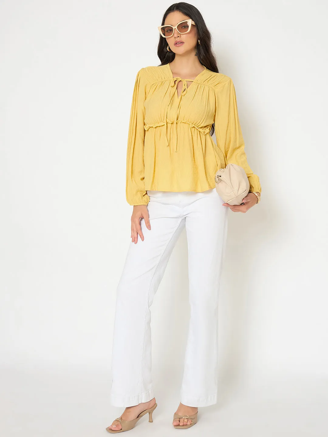 Madame Cinch Waist Yellow Peplum Top Active Wear River Core