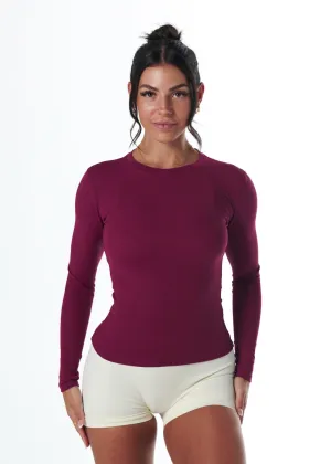 Outdoor Pants retro look RIBBED LONG SLEEVE - BERRY