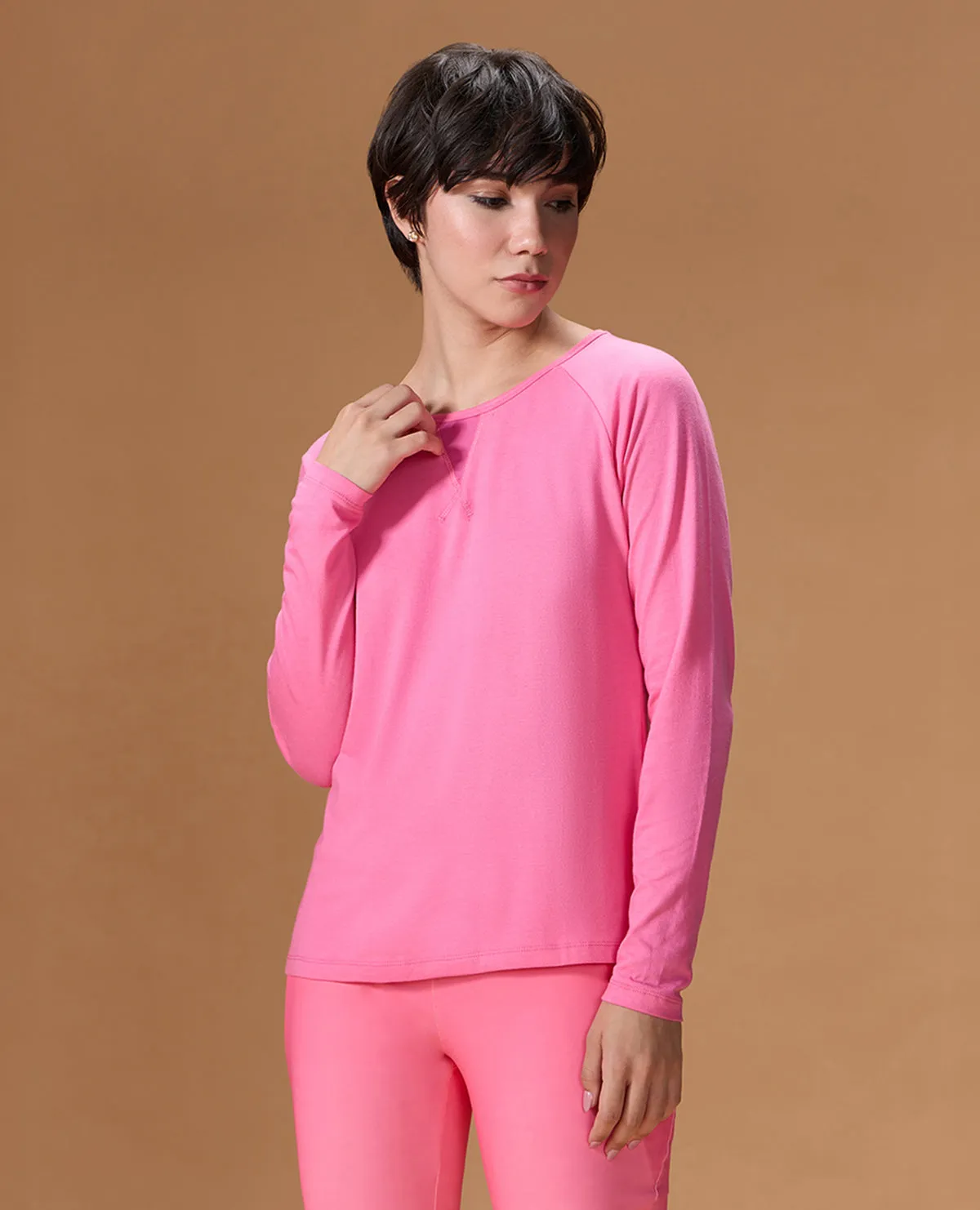 Printed uniqueness Cotton Yoga Top Pink