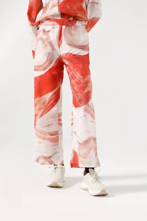 PRINTED WIDE LEG TROUSER High Waist Stretch