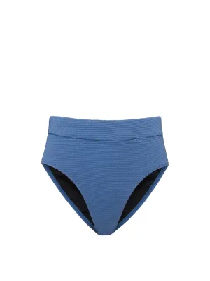 Four Way Stretch Breathable fabric Hi Leg Hi Waist Bottom In Steel Blue Metallic Pique