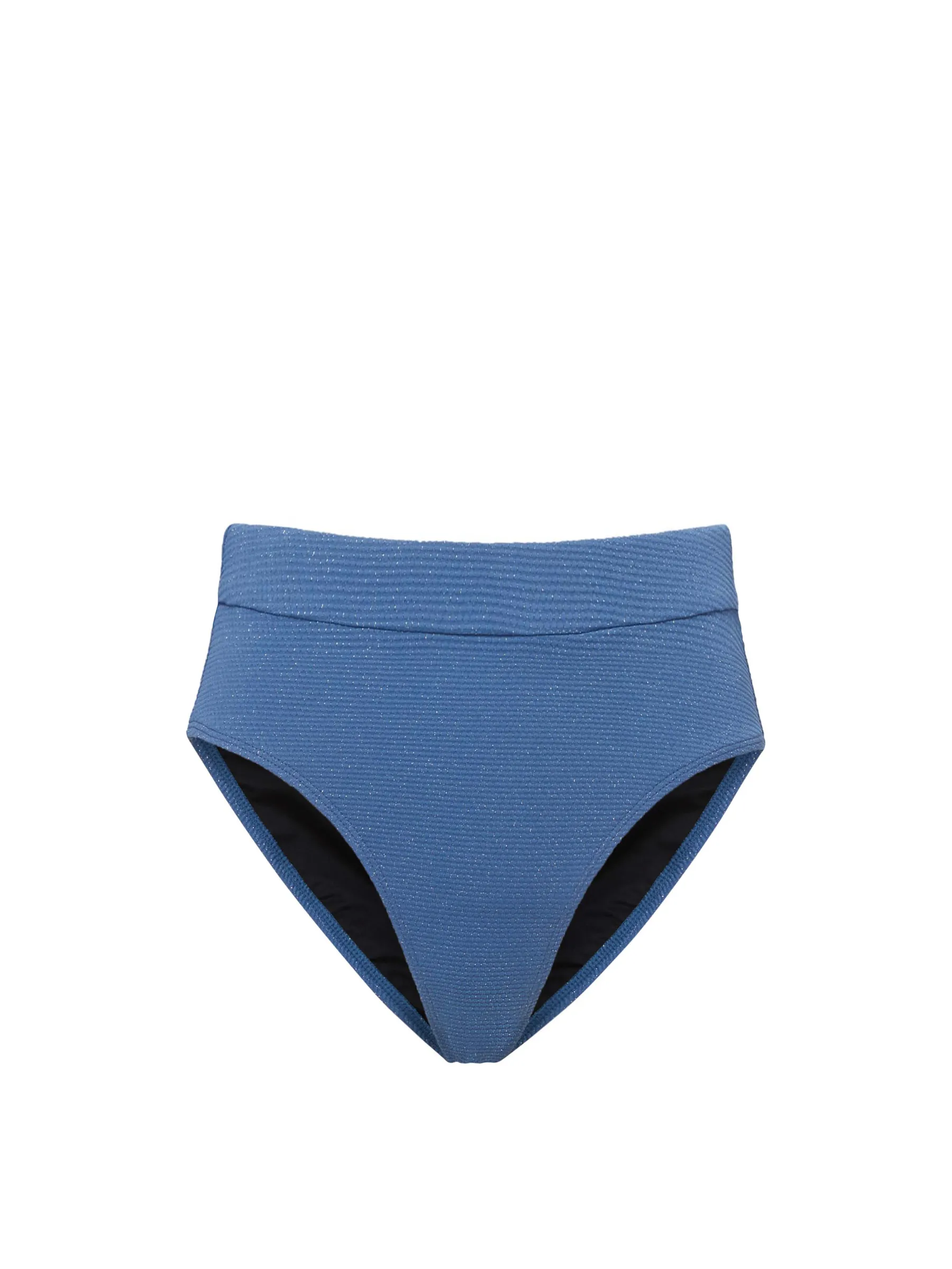 Four Way Stretch Breathable fabric Hi Leg Hi Waist Bottom In Steel Blue Metallic Pique