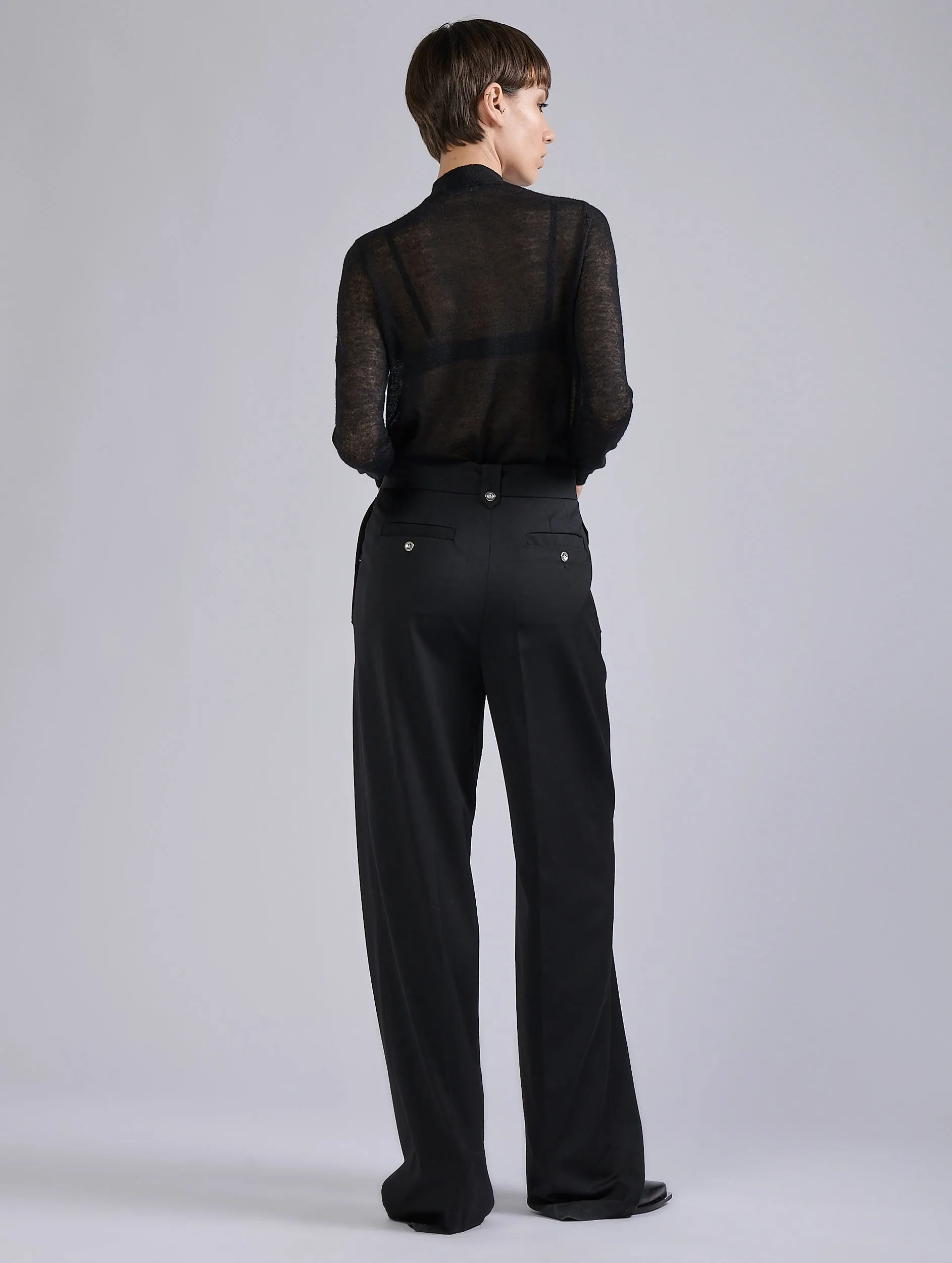 Black stretch wool gabardine high-waist trousers DurablePolyester Classy Fit