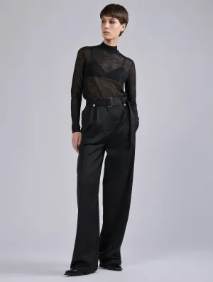 Black stretch wool gabardine high-waist trousers Effortless Look Chic Fit