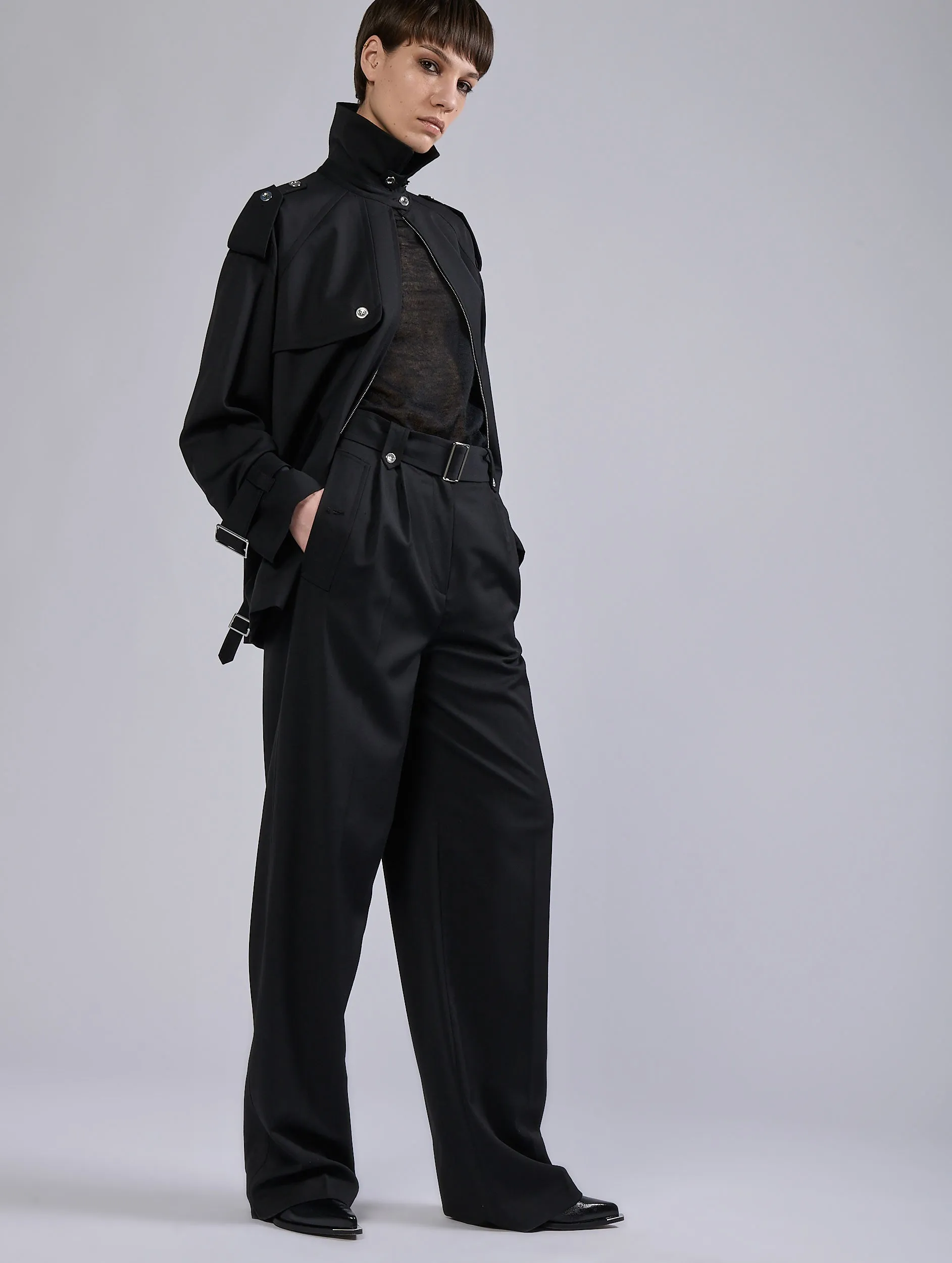 Black stretch wool gabardine high-waist trousers Chic Design Wear Relaxed Comfort Look