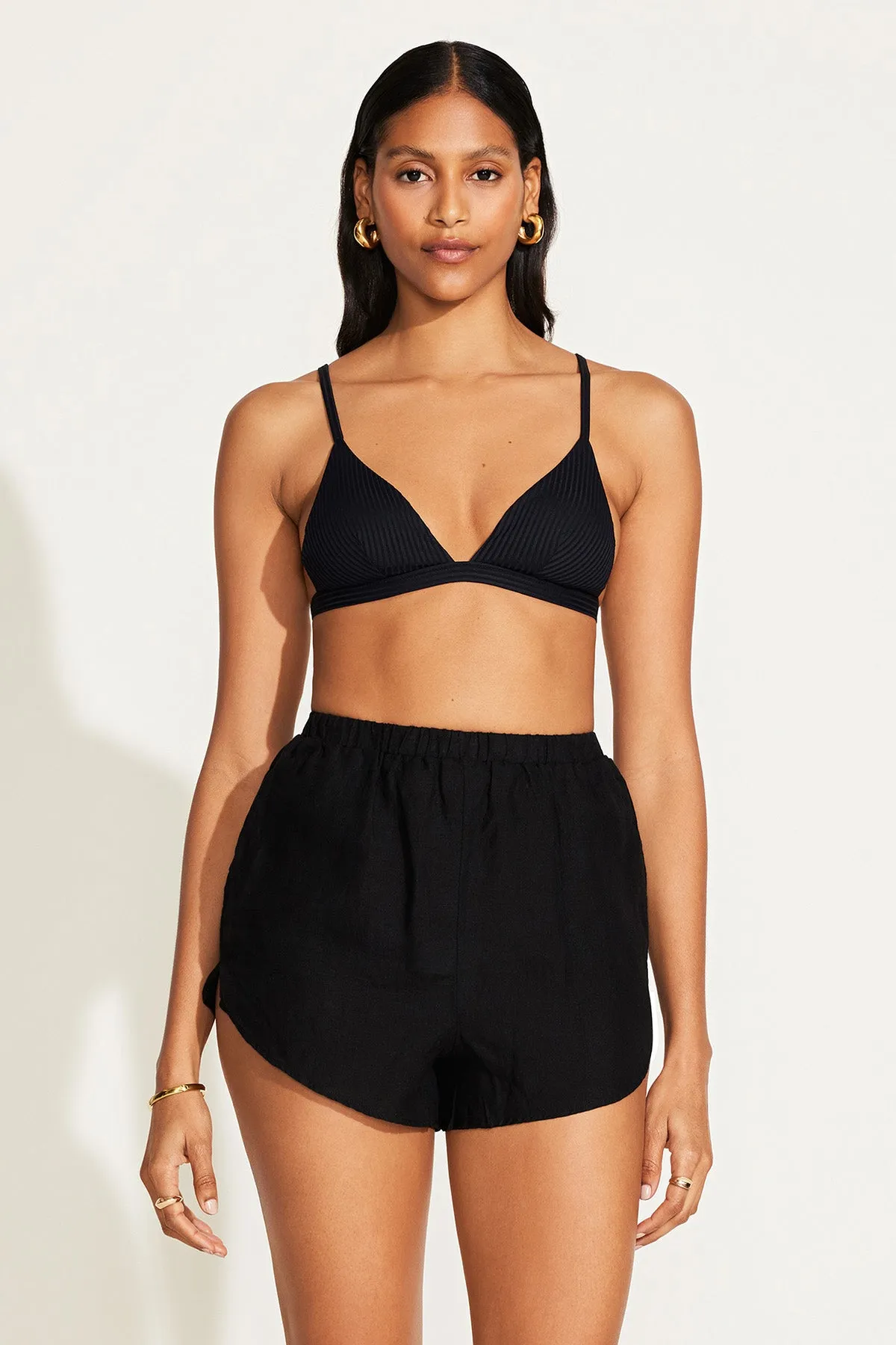 Tallows Linen Short - Black EcoLinen embroidery details RipstopMaterial