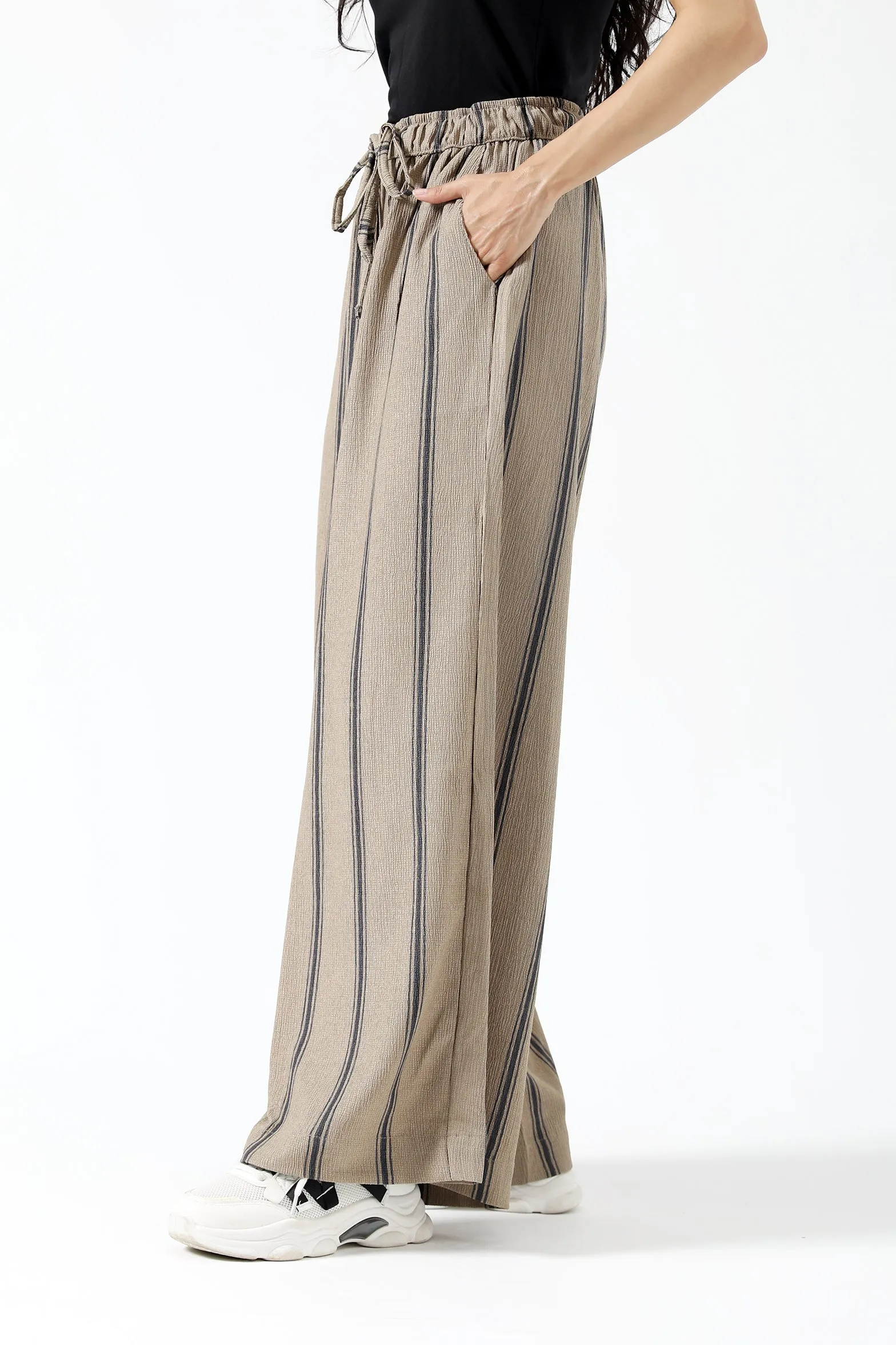 STRIPED WIDE LEG TROUSERS Odor Resistant Anti Pilling Surface