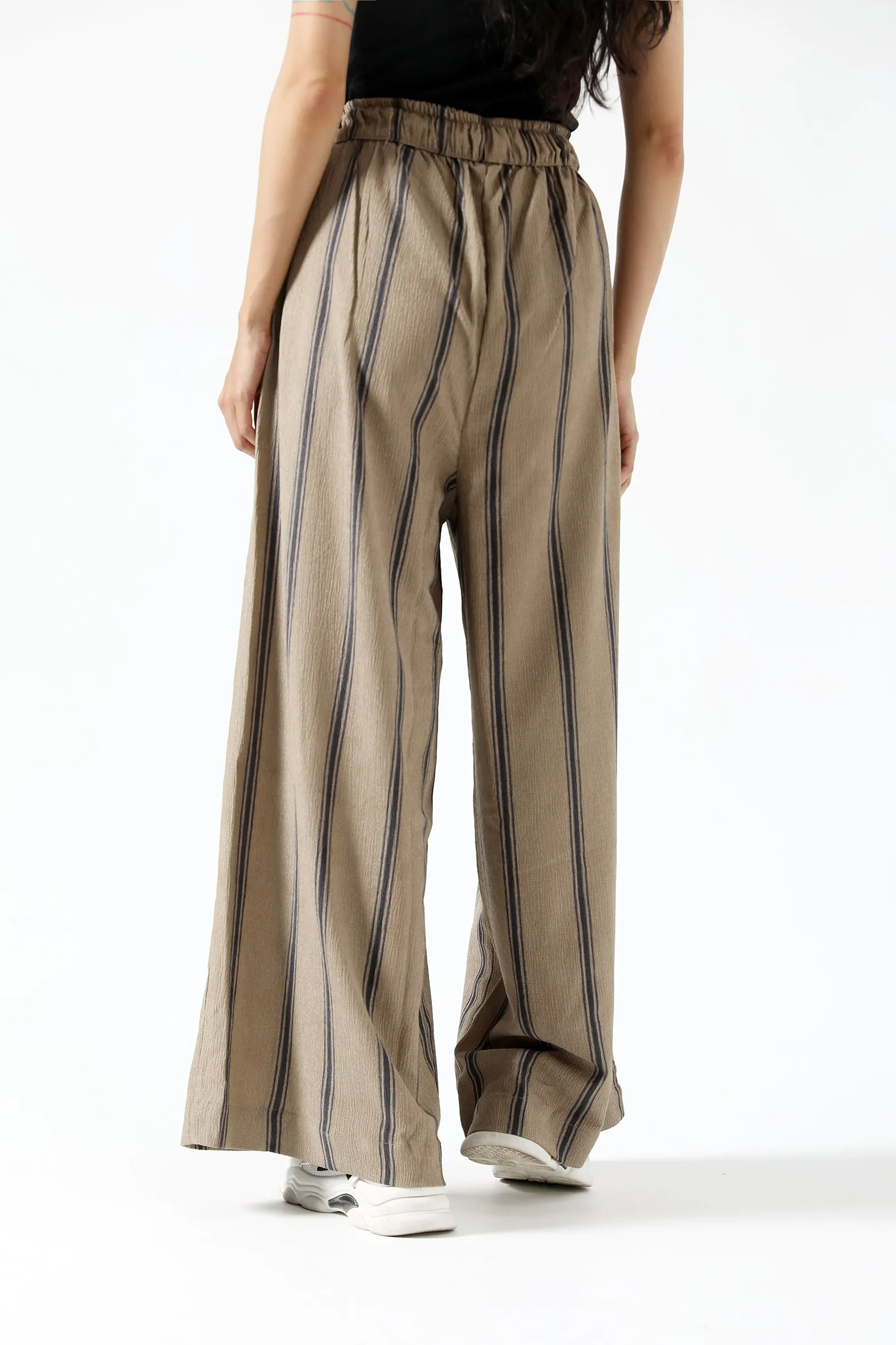 Multipurpose Design Lightweight Fabric STRIPED WIDE LEG TROUSERS