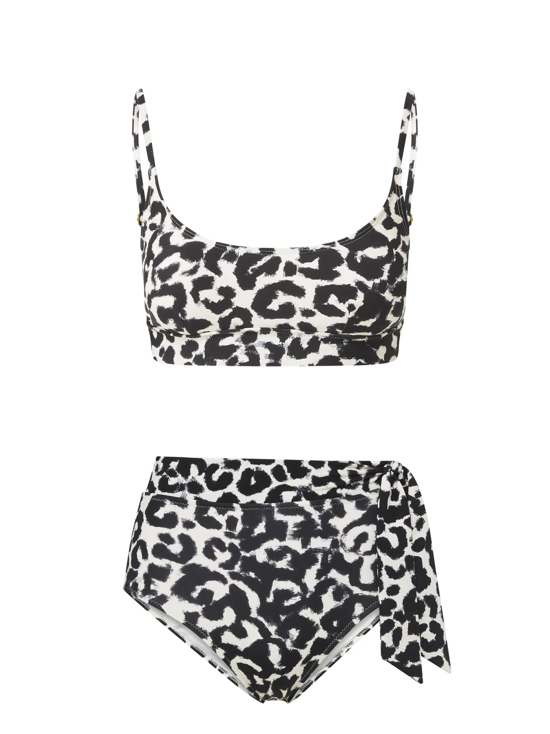 Erika Top   Side Tie High Waist Bottom in Mia Leopard Anti Sag Reinforcement Slip Resistant Hem