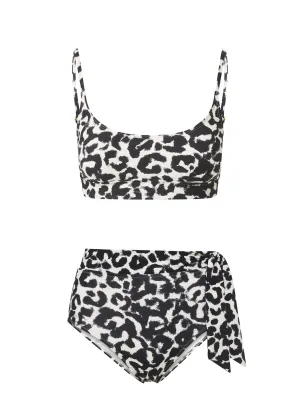 Erika Top   Side Tie High Waist Bottom in Mia Leopard Anti Sag Reinforcement Slip Resistant Hem