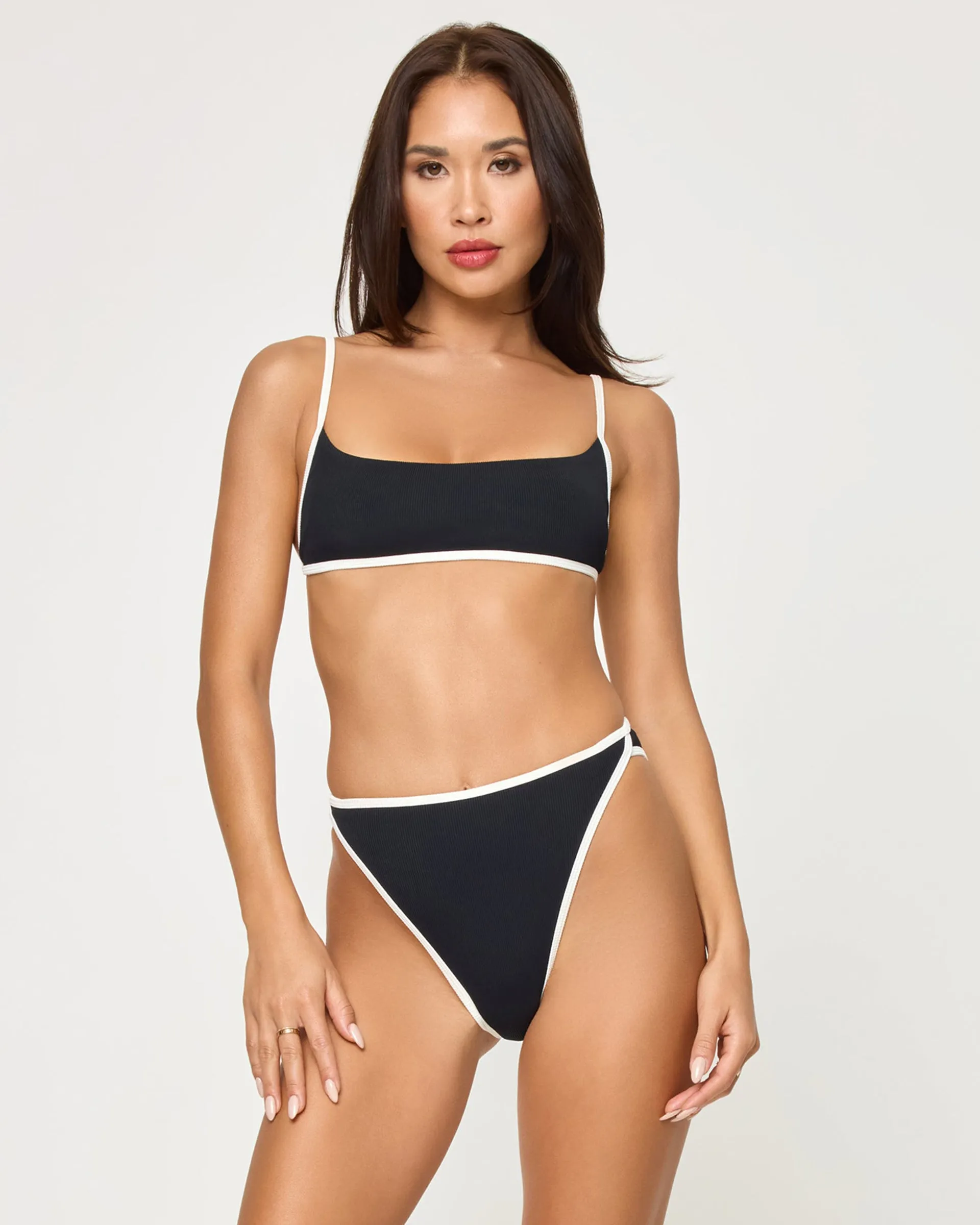 Recycled Material Kourt Bikini Top - Black-Cream