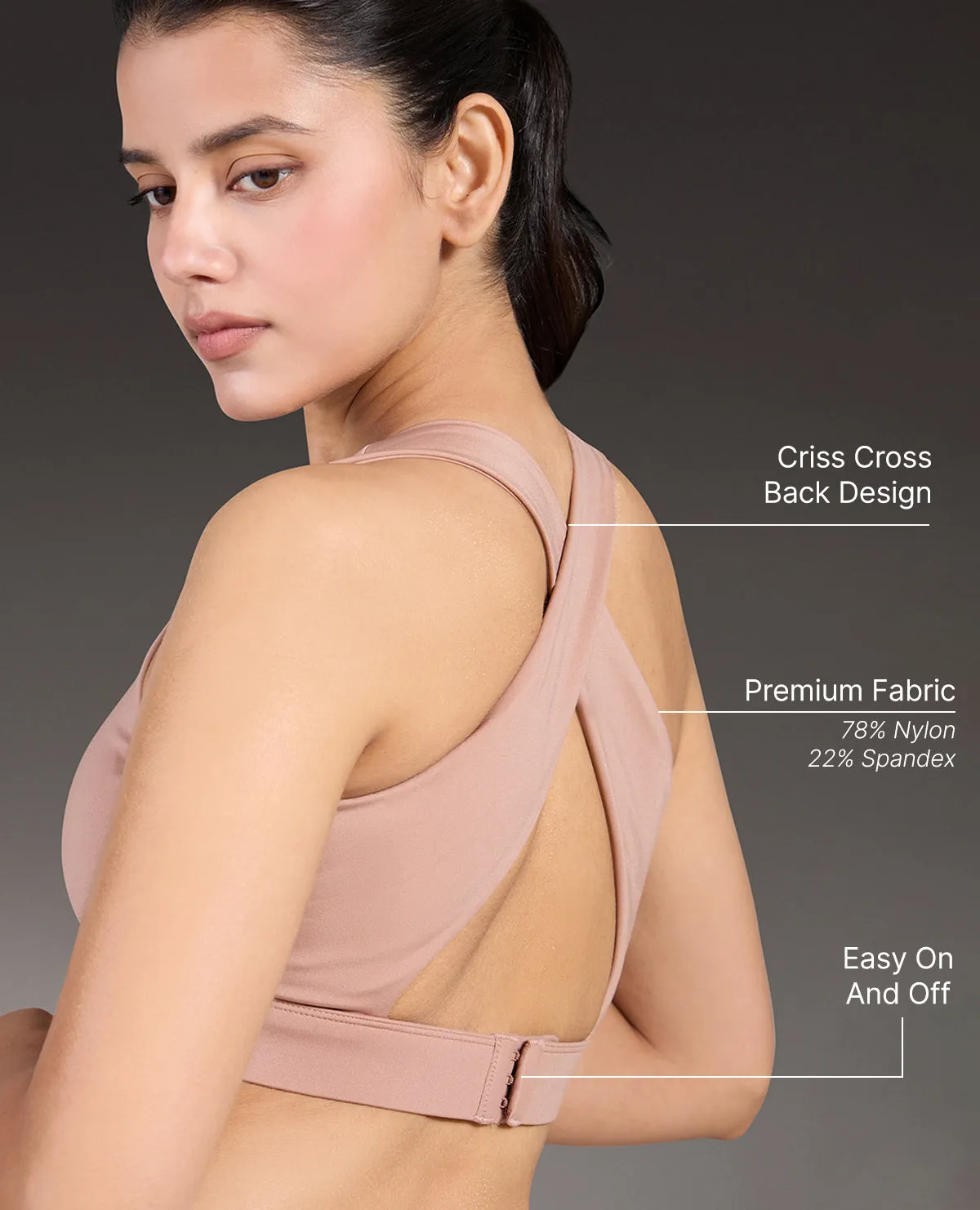 Luxe Crostini Full Coverage And High-Impact Sports Bra Nude Reinforced stitching seams