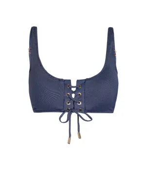 Reinforced Seams Shade Enhancing Cups Samara Top In Indigo Twill