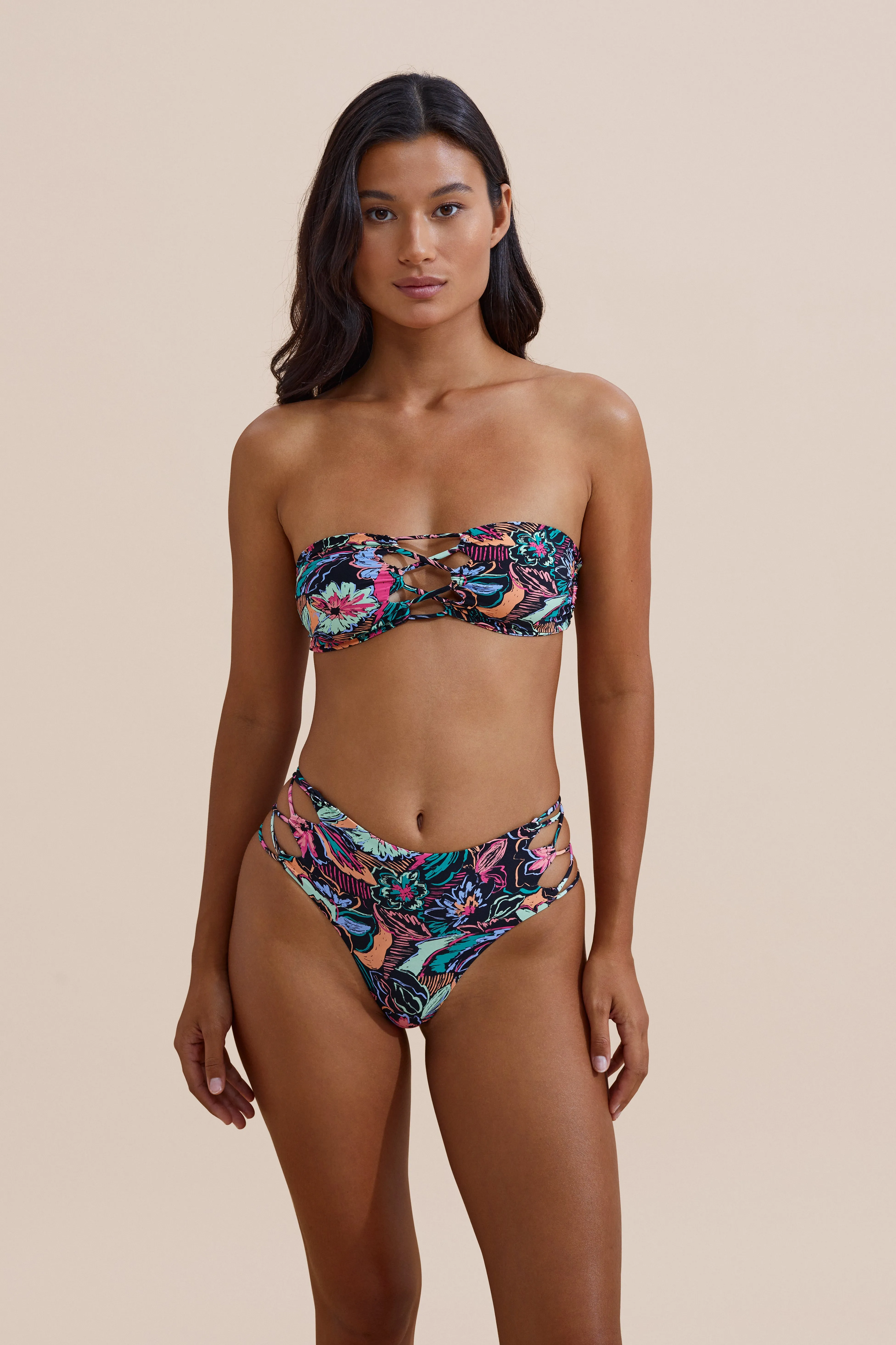 Recycled Material Blend Theo Bikini Bottom - Tropical Sketch