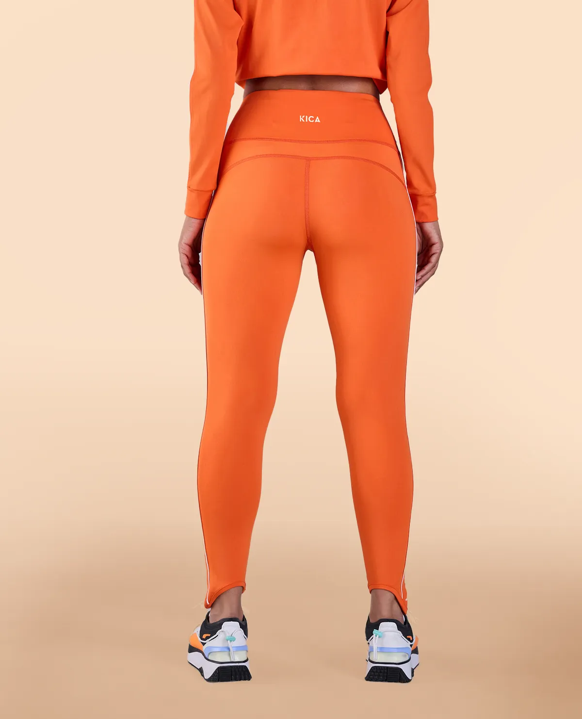 Stretch Fit Beginner Level High Waisted Leggings in Second SKN Fabric Orange