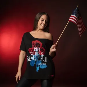 Women's Red, White & Beautiful Slouchy T-Shirt - Black Fun and Relaxed